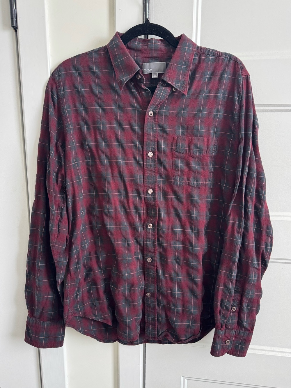 Vince Men’s Plaid Button Down Flannel Long Sleeve Casual Shirt